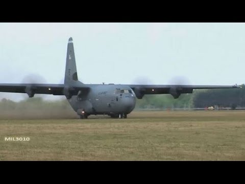 C-130 ВВС США / Посадка и взлет на грунтовом аэродроме в Польше, НАТО