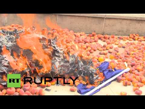 Испанские фермеры сожгли флаг ЕС в знак протеста против санкций