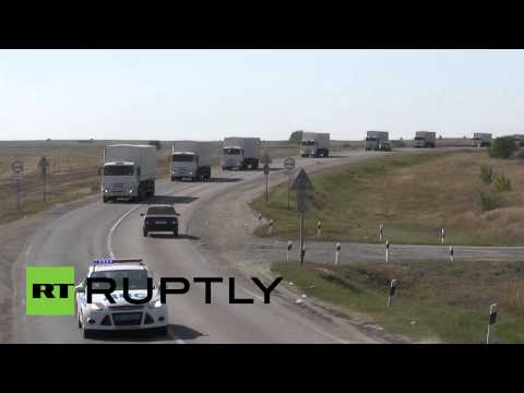 Грузовики российского гуманитарного конвоя возвращаются из Луганска в Подмосковье